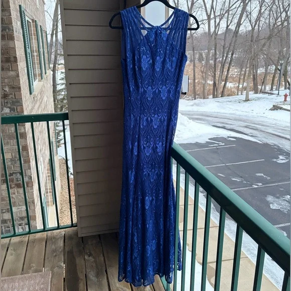 R&M Richards Royal Blue Lace Maxi Dress Sequin Formal Evening Gown Size  8 - www.jkreigsman.com